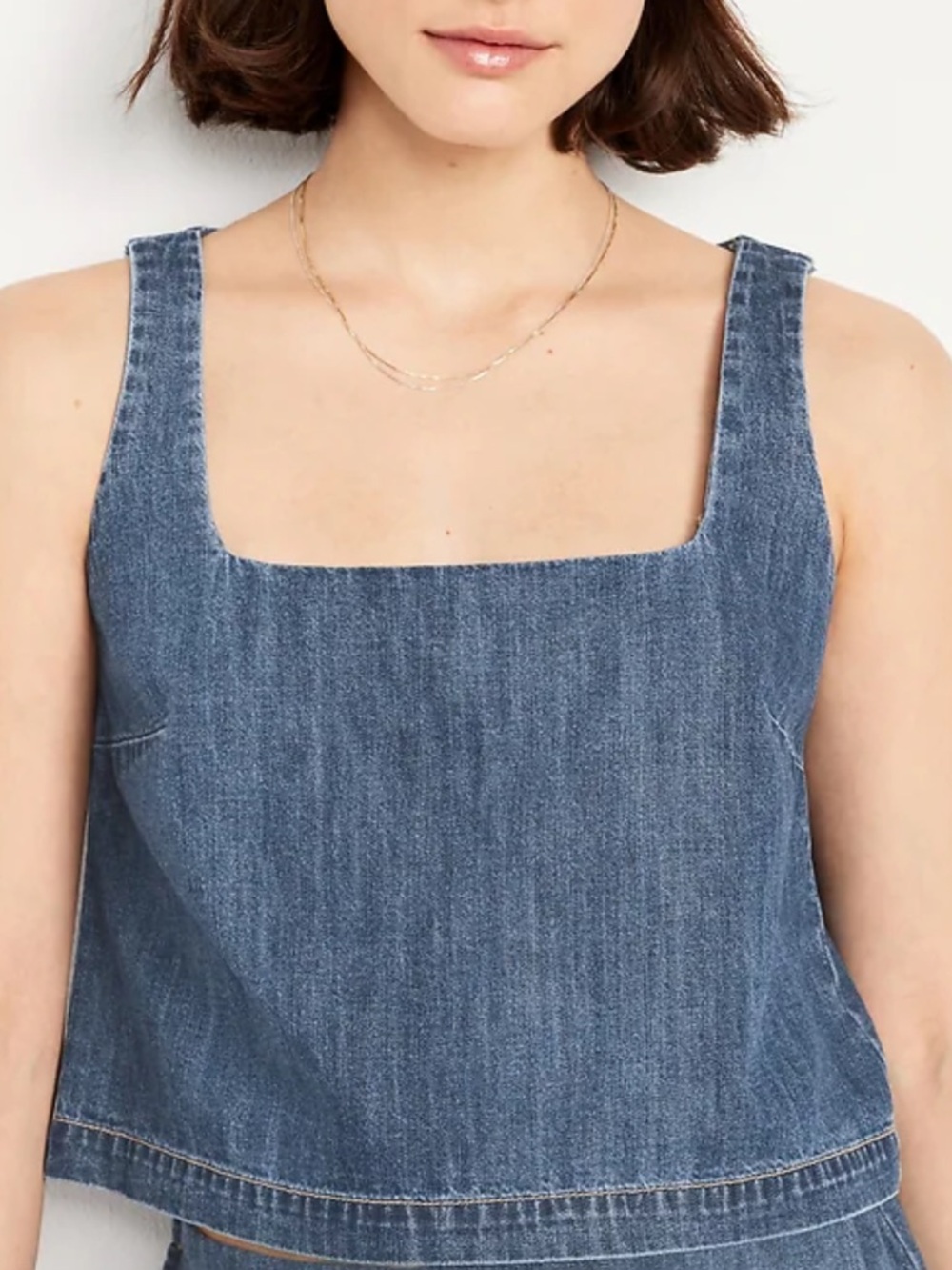 Old Navy Women’s 100% Cotton Denim Cropped Square-Neck Tank L Coastal Minimalist